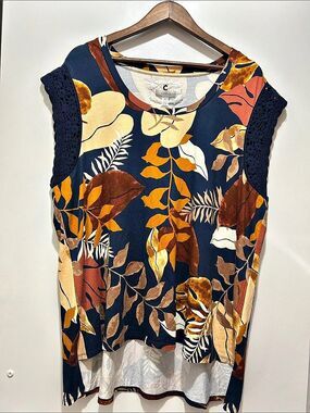 Cupio Cottagecore Botanical Floral Sleeveless Top Boho Earthy Chic High-Low 2X